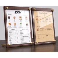 Custom A4/A5 Acrylic Wood Grain Menu Price List Display Stand for Milk Tea & Coffee Shop Order Sign Board Advertising Table Sign