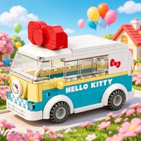 Sanrio Hello kitty City Car Building Blocks Diy Romantic Pink Car Bus Model Bricks Desktop Decoration Toy For girl Holiday Gifts