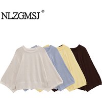 NLZGMSJ 2025 automne nouveau haut tricoté évider hauts pullover amples pour les femmes col rond demi manches femmes chandails tricotés