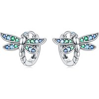 PANPOKI S925 Sterling Silver Gradient Dragonfly Insect Earrings Hoop Earrings Women Jewelry Original Trendy Anniversary Gifts