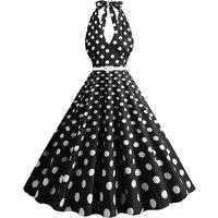 Women Vintage Halter Party Dress Summer Polka Dot Cocktail Prom Elegant Midi Dress