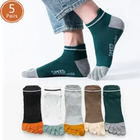 5 Pairs Summer Men Ankle Socks Toe Cotton Mesh Cool Anti-Bacterial Breathable Striped Casual Soft Elastic Sport Five Finger Sock