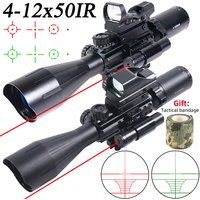 4-12X50ir Scope Red Green Two Color Illumination with HD101 HD103 4 Points Reticle Red Dot Optics Sight Hunting Combo