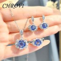 Light luxury 925 sterling silver millennial rose necklace pendant, diamond-studded earrings and ring for women