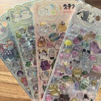 Kawaii Transparent Animal Stickers 4Pcs Glittery Decorative Stickers for Scrapbook Notebook Stationery Sticker Story Store