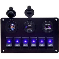12 24V 6 Gang Car Boat Circuit Board Voltage Display Switch Control Panel Switch Panel Waterproof Switch Panel
