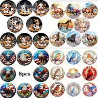 8 Pieces Wooden Coasters with Cow, Horse, Eagle, Hummingbird Designs - Animal Themed Coasters for Drinks, Coffee and Tea, Decor