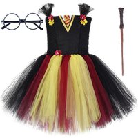 Kids Harri Poter Costumes for Girls School of Wizardry Fancy Dresses with Magic Wand Glasses Children Carnival Halloween Outfit