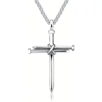 Mens Black Stainless Steel Necklace Nail Cross Pendant-Chain Necklace Christian Church Baptism Gift for Men Wholesale