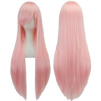 Halloween Costume Synthetic Pink Straight Wig with Bangs for Anime Hinagiku Katsura Cosplay Megurine Luka Hair Wigs