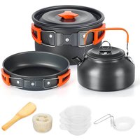 Aluminium Outdoor Camping Kochgeschirr Set mit Netzbeutel Klappkocher Set Camping Küche Kochen Teekanne und Pfannen Ausrüstung