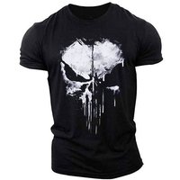 Oversized Harajuku Skull Print T-Shirt Summer Muscle Men's Sports Personality Short Sleeve Outdoor Stretch Quick Dry O-Neck Top