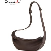Donna-in First Layer Cow Leather Hobo Sling Bag Genuine Calfskin Shoulder Chest Bag For Women Full Grained Casual Crossbody