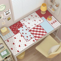 Leather Desk Pad Protector Fruit Grid Strawberry Pink Girl Mouse Pad Office Desk Mat Waterproof Non-Slip PU Desk Blotter Pad