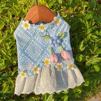 Cute Floral Dog Dress for Small Dogs, Summer Pet Clothes Flower Printed Puppy Kitty Casual Dress with Bow, Photography Party Out