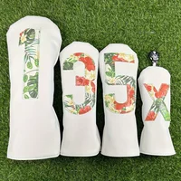 Tropical Rainforest Flower Cloth,Golf Club Driver,Fairway And Hybrid Head Cover PU Leather Head Cover With Large Number Pattern.