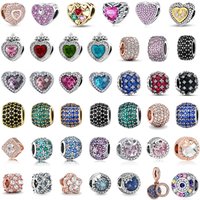 925 Silver Sparkling colorful zircon Love Heart-shaed circle beads Charm Fit Original Bracelets Women Jewelry making DIY Pendant