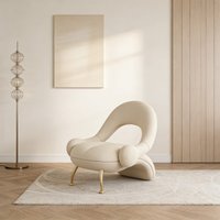 Modern Luxury Cream Color Accent Chair with Organic Curved Design & Gold Metal Legs Leisure Chair for Living Room Bedroom Home