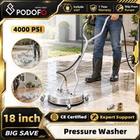 Podofo 18" Pressure Washer Surface Cleaner 4000PSI Heavy Duty Power Sidewalk Deck&Driveway Washer Cleaner with 4 Wheels Stainless Steel Washer For Driveway/Patio/Concrete