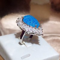 New Simulation Of Aquamarine Topaz Heart-shaped Full Of Diamonds Temperament Open Ring Female 925 Stamp Jewellery Party Gift