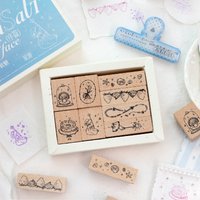 8pcs Cute Wood Stamp Set for Collage Junk Journal Scrapbooking diy Greeting Card Planner Decor Stationery Seal