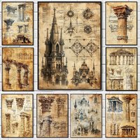 Retro Roman Architectural Design Poster Home Living Bed Room Bar Hallway Sticky Wall Art Printing Waterproof Aesthetic Decor