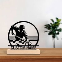 1pc Romantic Personalized Custom billiards Metal Statues Nature-Inspired Wooden Base Decor for Office Living Room Zen Calm Space