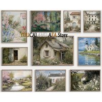 Vintage English Cottagecore Farmhouse Summer Spring Floral Garden Countryside Landscape Rustic Poster Canvas Painting Wall Decor