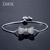 ZAKOL Fashion Bow Zirconia Crystal Adjustable Bracelet & Bangle for Women Brilliant CZ Party Jewelry