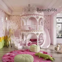 N49 J X Normal Double Decker Kids Beds Decoration Safety Modern Slide Castle Kids Bed Princess Playpen Cama Infantil Furniture H