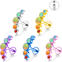 PUTITUP Official F136 Titanium Alloy High-Quality Five-Link Opal Stud Earrings Fashion Anodised Ear Cartilage Piercing Jewellery