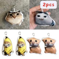 2pcs Cute Banana Cat Plush Keychain Funny Printed Stuffed Animal Bag Charm Pendant For Backpack