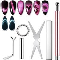 6Pcs Cat Eye Nail Art Tool Set French Tips Cat Eye Heart Magnets Nail Stick Gel Polish Manicure Accessories Tools