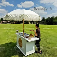 Q AA Customized wrought iron outdoor display stand Movable promotional display stand Shopping mall multi-functional dining table