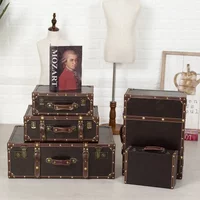 Vintage Leather Trunk with Wooden Accents Travel Storage Suitcase, Antique Home Decor Luggage Box for Luxury Wedding Gift Case
