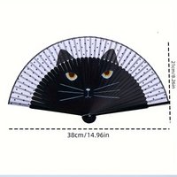 1pc New Chinese style spray painted cute cat Themed Folding Fan,Stylish Bamboo Fan for Women Summer,Cartoon Design.paper fan