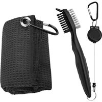 Golf Club Brush and Towel Cleaner Complete Kit with Dual Sided Groove Cleaning Brush and Spike for Putter Wedge and Ball Care