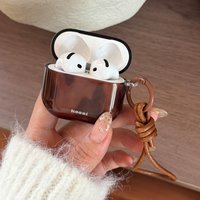 Retro Transparent Amber Soft Silicone Earphone Case for Apple AirPods Pro 3 2 Fashion Brown Hand Rope for AirPods 1 2 3 4 Cover