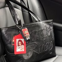 2026 New Korean Style Fashion Letter Embossed Tote Bag Women's Vintage Dark Color Commuter Single Shoulder Bag Handbag