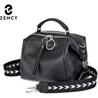Zency Fashion Black Designer Shoulder Bag For Women 100% Genuine Leather Handbag Medium Size For Daily Life With Two Straps