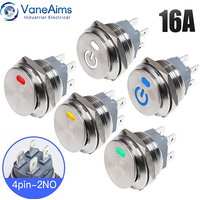 22mm Metal Toggle Rocker Switch Waterproof Stainless Steel 16A 2 Position Latching LED Light Switch On Off 2NO 4pin 12V 24V 220V