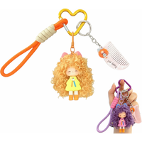 Cute Dopamine Curly Hair Keychain With Mini Comb With Lanyard Strap Soft Pendant Cute Key Accessory Bag Car Key Decoration