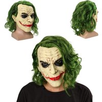 Cosplay Movie Character Bat Joker Man Hero Clown Droll With Green Hair Wig Funny Halloween Mask Full Face Party Costume Props