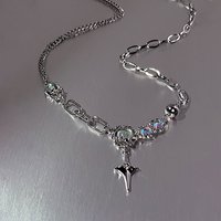 Cross Star Beaded Necklace Men Imitation Pearl Star Pendant Necklaces Y2K Hiphop Star Tassel Choker Necklace Unisex
