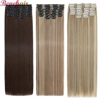 BENEHAIR 180g Straight Clip in hair extensions 22" 12PCS Hair Extensions for Women Full Head Heat Resistant Synthetic Hairpiece