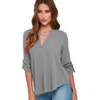 Women Tops Blouses Long Sleeve V-Neck Chiffon Blouse office work Shirt