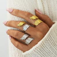18K Gold Plated Stainless Steel Peace Dove Wings Feathers Open Ring โWomen Niche Light luxury Anti AllergicWomen's Jewelry