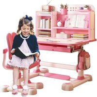 Kids Study Desk Chair Set, Height Adjustable Children School Table Chair Set with Sitting Corrector, Ergonomic Desk Chair Sets