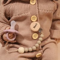 Personalized Baby Pacifier Clip Custom Name Silicone Bead Nipple Dummy Clips Engraved Infant Wood Pacifier Holder Newborn Gift