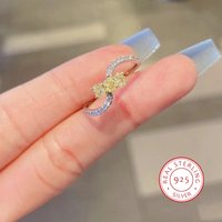 Temperament Square Sugar Citrine Diamond Ring For Women New 925 Silver Plated Simple Jewelry Wedding Party Birthday Gift
